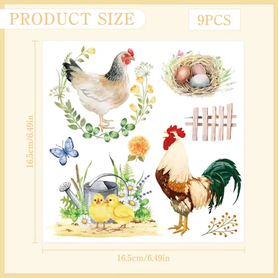 9 Pcs Roosters Rub on Transfer for Crafts Decals {3}