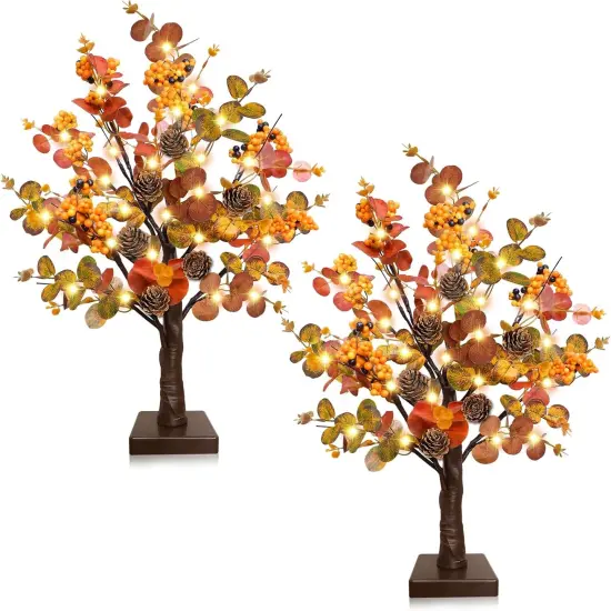 2 Pack Fall Decor Tabletop Fall Tree with 48 LED Battery Operated,18 Inch {1}