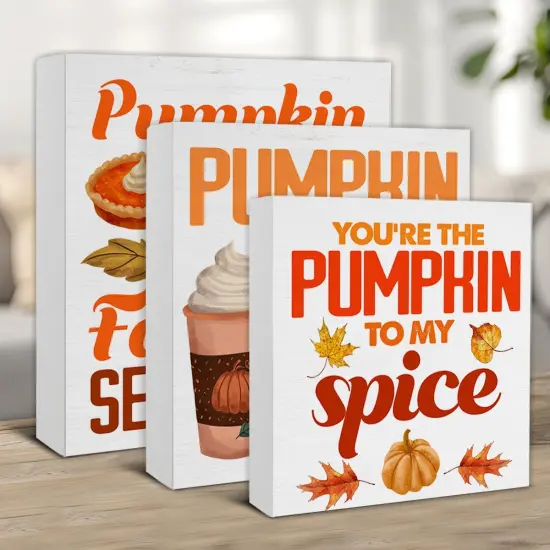 3 Pcs Fall Wood Signs Decor Pumpkin Spice Wood Block Signs {2}