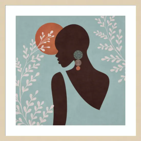 African Black Woman 01 Turkuaz by Emel Tunaboylu Wood Framed Wall Art Print {1}