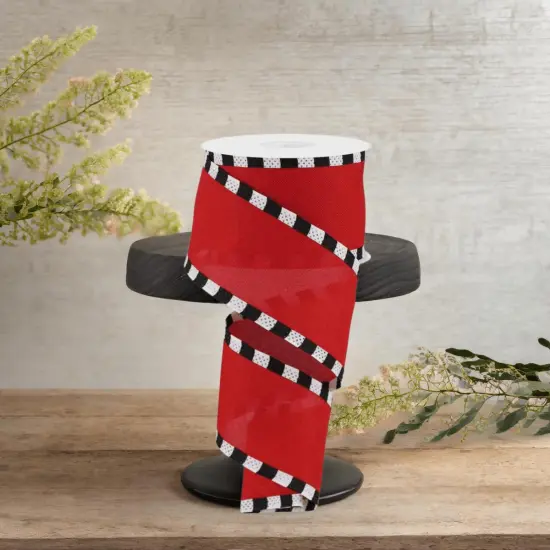 2.5" Faux Royal Burlap/Stripe Edge Ribbon: Red & Black (10 Yards) {2}