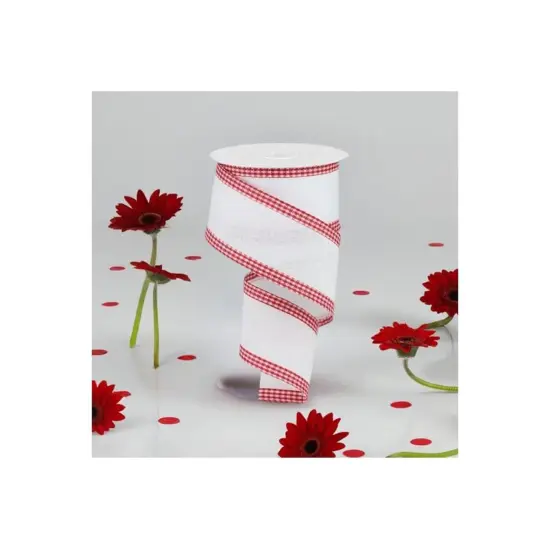 2.5" Red Gingham Edge Ribbon: White (10 Yards) {3}