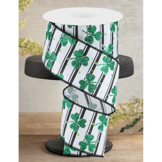 2.5" Glitter Shamrock Ribbon: Dots/Stripes (10 Yards) {2}