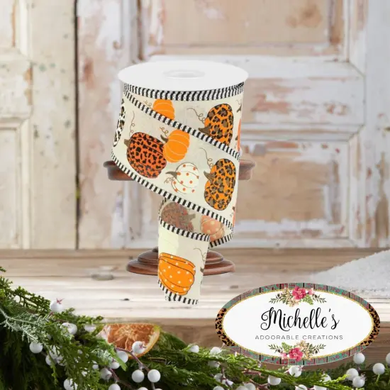 2.5" Leopard Pumpkins Stripe Edge: Cream/Orange (10 Yards) {2}