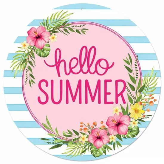 12" Metal Sign: Hello Summer Floral {1}
