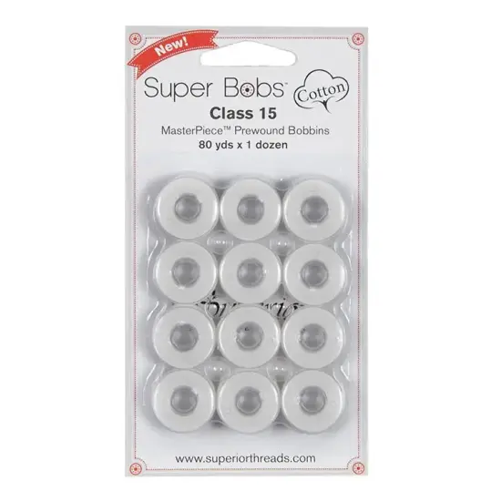 Super Bobs Cotton #186 Blanc (Class 15) 12 pack pre-wound bobbins {1}