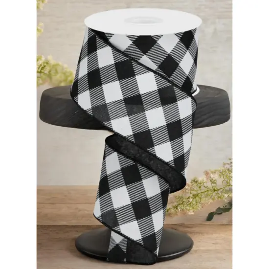2.5" Diagonal Check On Royal Ribbon: Black & White (10 Yards) {2}