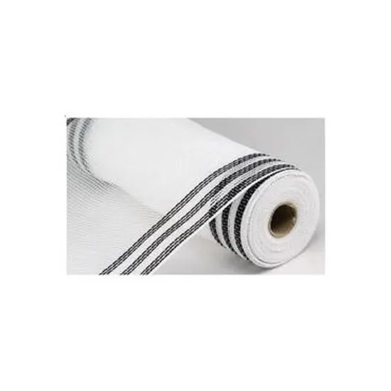 10" Border Stripe Faux Jute Mesh Ribbon: White/Black (10 Yards) {1}