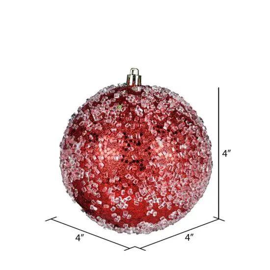 4" Red Glitter Hail Ball Ornament {2}
