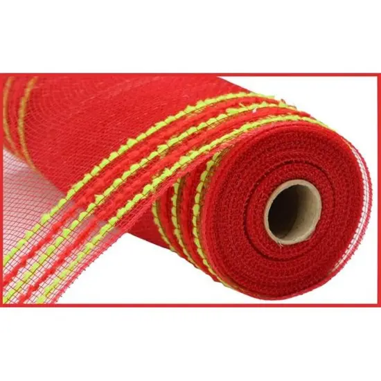 10.25" Drift Border Mesh Ribbon: Red/Lime Green (10 Yards) {1}
