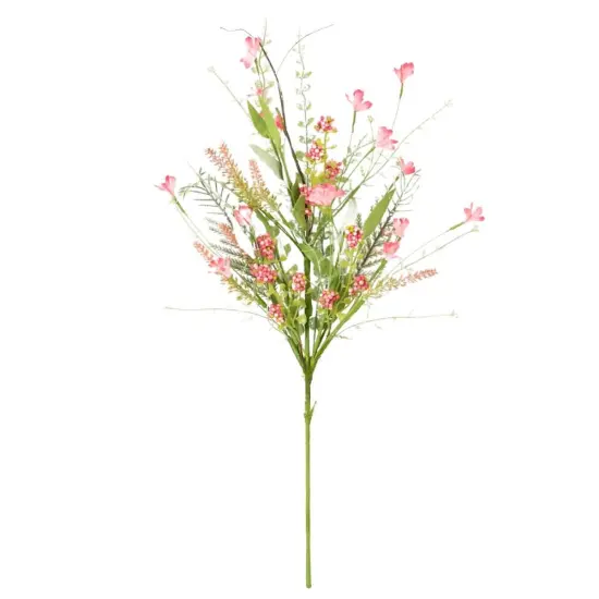 24" Fabric Flower, Leaf, Berry Spray: Pink {1}