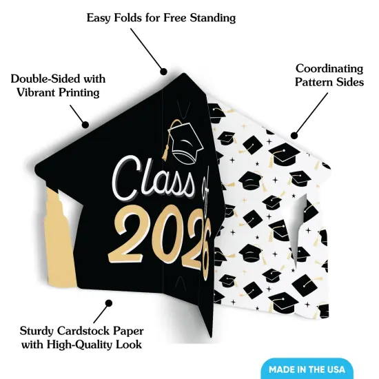 Big Dot of Happiness 8 Count Black and Gold Graduation 3D Centerpiece Table Decorations, Freestanding Class of 2025 Grad Party Centerpieces {4}