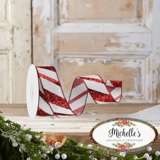 1.5" Diagonal Glitter on Royal Ribbon: Red (10 Yards) {3}