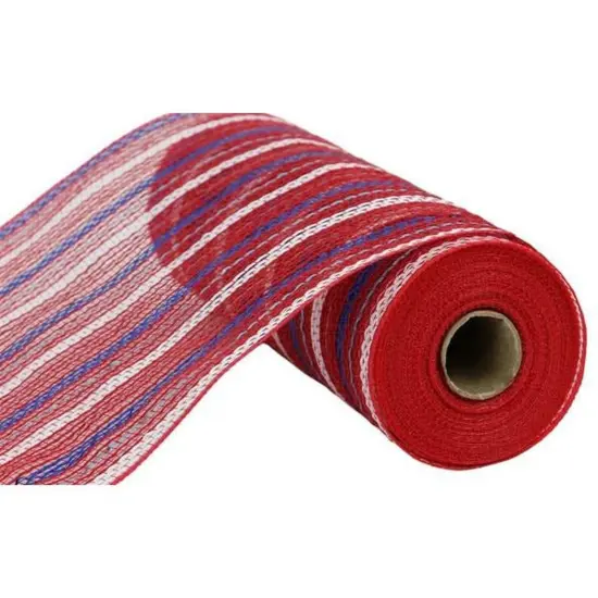 10" Poly Jute Matte Stripe Mesh Ribbon: Red/White/Blue (10 Yards) {1}
