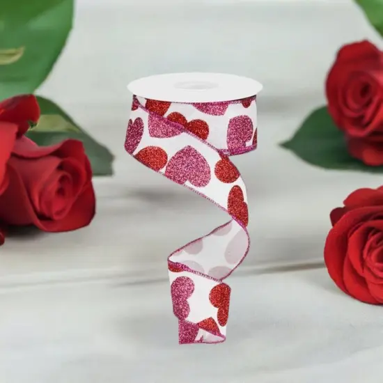 1.5" Bold Glitter Hearts Royal Ribbon: White (10 Yards) {2}