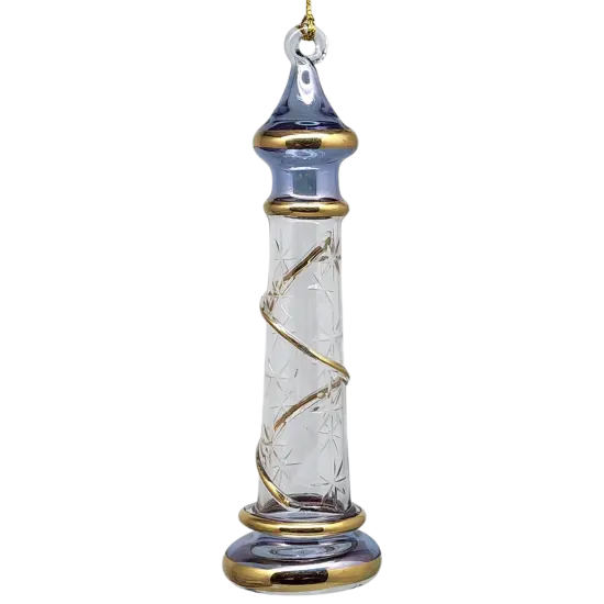 Glass Lighthouse Ornament With Gold Accent - Blue {1}