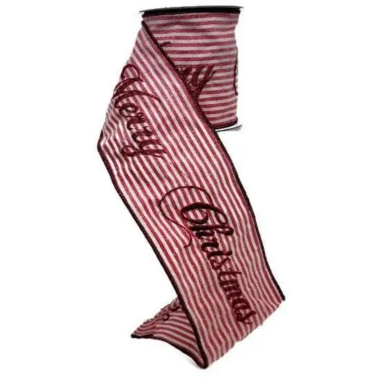 4" Frosted Stripe Merry Christmas Ribbon (5 Yards) {3}