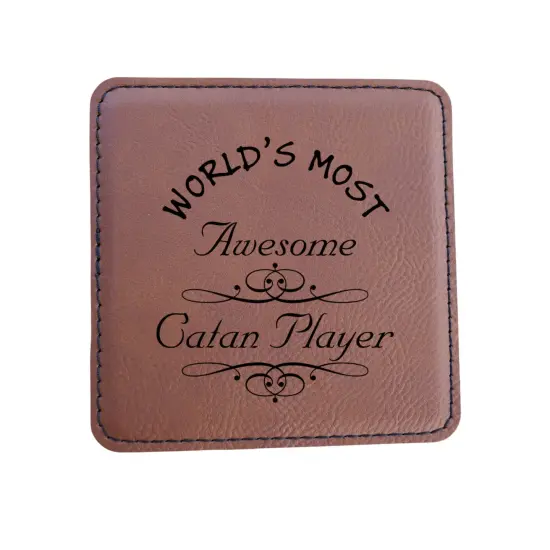 Coaster - Worlds most awesome Catan player - SET OF 2 - Leather or Stitched Cork Dark Brown/Black {6}