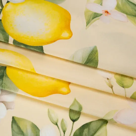1 Yard Cream Green Yellow Blossoming Lemon Tree Silk Charmeuse 53 inch Width {3}