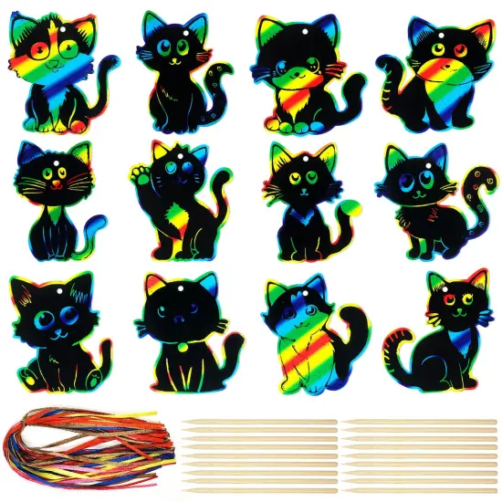 Wrapables 36pc Rainbow Scratch Arts Ornaments, DIY Magic Scratch Arts and Crafts, Cats {1}