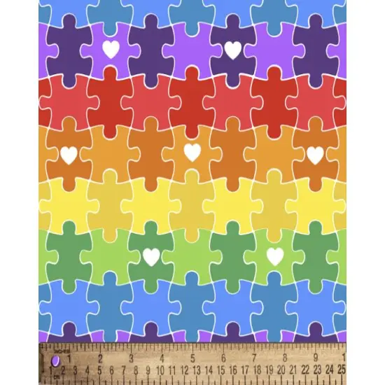 Puzzle Pieces Rainbow Love Digital Cotton Print Fabric | By the Yard | Sewing and Crafting | 44 inches wide {1}