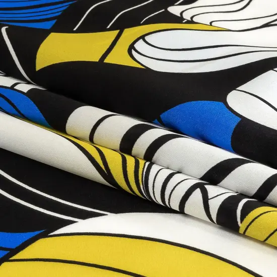 1 Yard Silk Charmeuse Art Nouveau Border Print Italian Made Blue, Black & Yellow 53 Inches Wide {3}