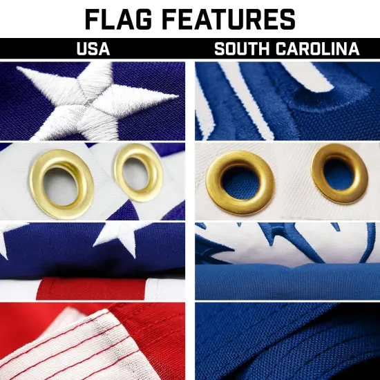 G128 Combo Pack: 25 Ft Telescoping Aluminum Flagpole (Silver) & American and South Carolina Flags 3x5 Ft, Both StormFlyer Series Embroidered 220GSM Spun Polyester | Pole with Flags Included {3}