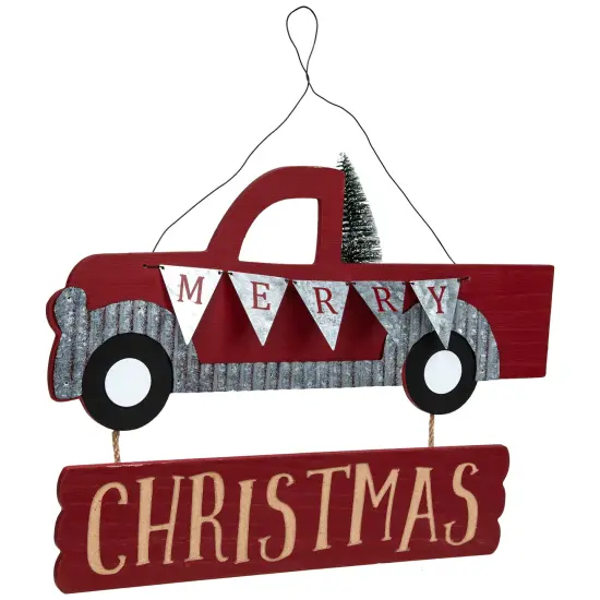 Northlight Merry Christmas Truck Hanging Wall Sign - 15.75" Red {4}