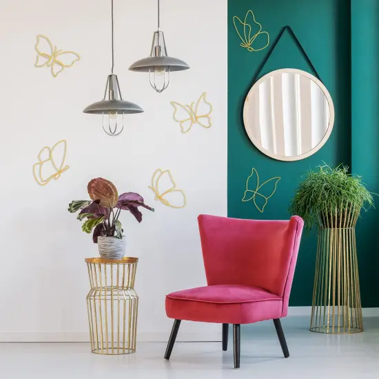 Hotop 6 Pieces Metal Butterfly Wall Decor Metal Wall Art Heart Hanging Decorations Wire Flowers Decor Wall Decals for Kitchen Bathroom Indoor Outdoor Wedding Birthday Party (Gold,Butterfly) {5}