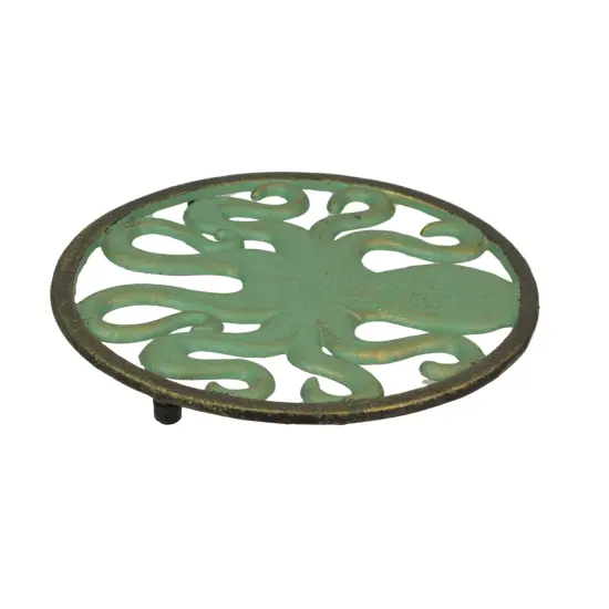 Cast Iron Trivet Set: Nautical Octopus & Sea Turtle Design, Verdigris Finish {7}