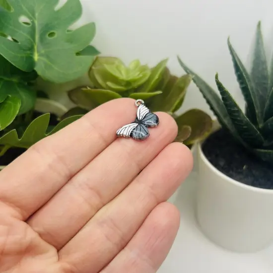 1, 4, 20 or 50 Pieces: White and Grey Striped Butterfly Charms {2}