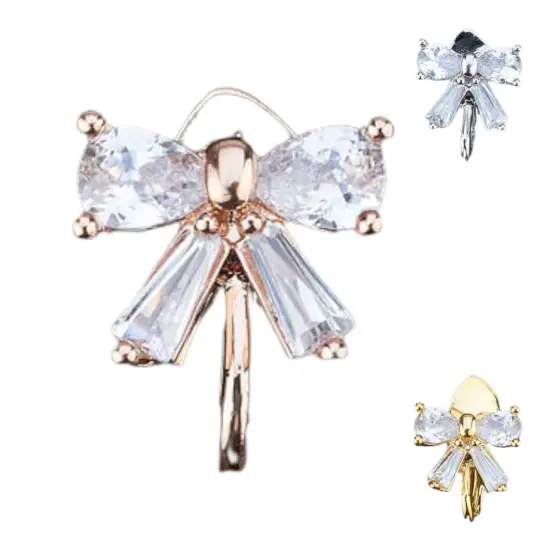 Small Stud Earrings for Women - Crystal Bow Knot Cz Pearls Earring Small Ribbon Stud Pressable Earring Cute Crystal Butterfly Tie Earrings Wedding Party Daily Jewelry for Women Gift for Her Rodium {6}