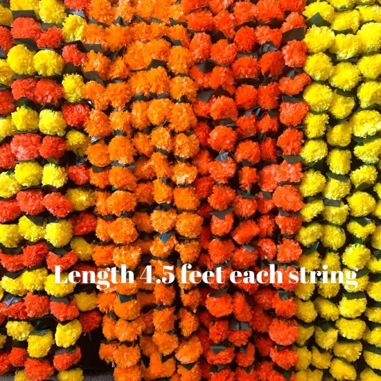 5 Strings Artificial Marigold Mango Leaf Garland for Home Party Door Hanging Diwali Navratri Decorations Day of the Dead Dia De Los Muertos Ofrenda Halloween Mexican Fiesta Party Decor {4}