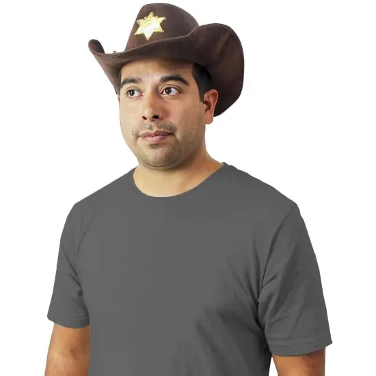 Novelty Felt Cowboy Sheriff's Hat - Fun Party Outfit Costume with Gold Braid for Halloween, Office Parties Brown {2}