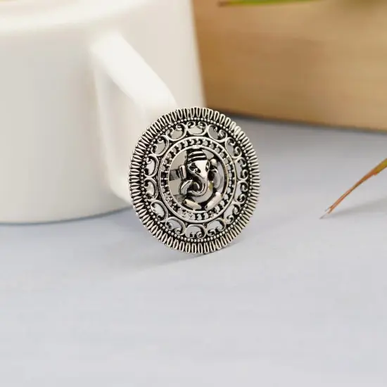 Ganesha Classic Ring with Oxidised Plating Women Rings Open Wrap Finger Rings Adjustable Indian Bollywood Jewelry Antique Vintage Knuckle Boho Jewelry for Women {4}