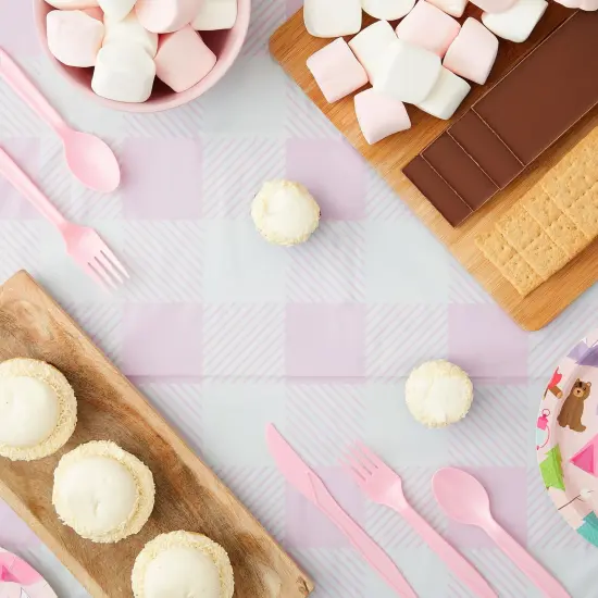 3 Pack White and Pink Plaid Tablecloth for Camping Birthday Party Supplies (5 x 9 Feet) {3}