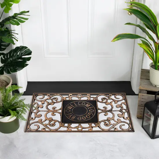 Northlight Copper and Black "Welcome and Good Bye" Doormat 30 x 18 Brown {4}