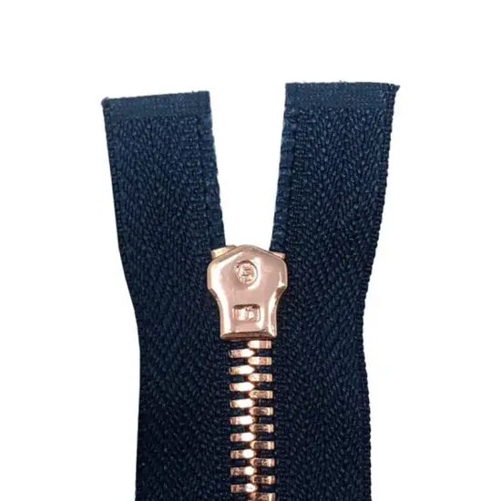 5MM Closed Bottom Zipper Navy Tape Rose Gold Teeth 7 Inches {4}