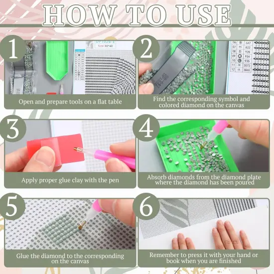 6 Pcs Sage Green Boho Diamond Wall Art Kits 12 x 16 Inches Diamond Art Painting Accessories Abstract 5d DIY Crafts for Adults Home Wall Decoration {4}