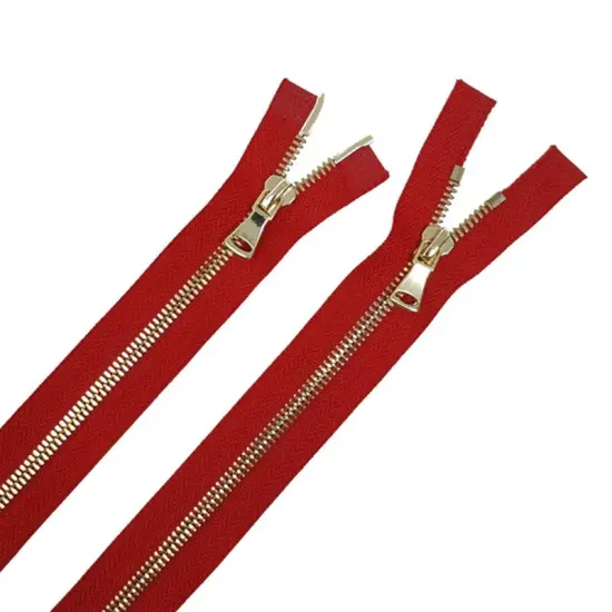 5MM or 8MM Two Way Separating Open Bottom Zipper Red Tape Brass Teeth 36" {1}