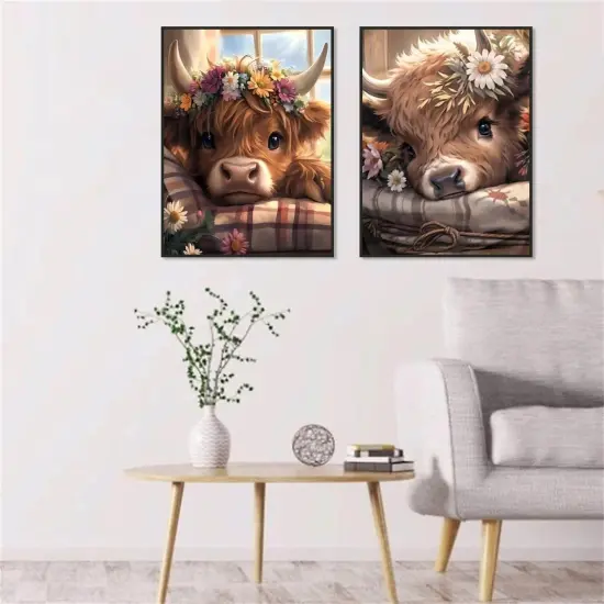 2 Pack Cow Diamond Art Kits for Adults - Cute Animals Diamond Painting Kits for Adults Beginner, DIY 5D Full Drill Diamond Dots Gem Art Kits for Home Wall Decor 12x16inch {3}