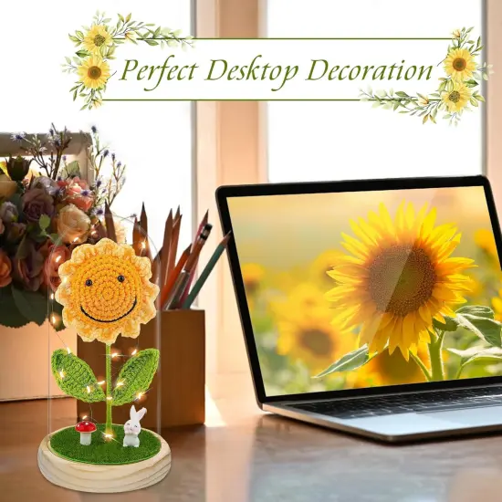 Sunflower Gifts for Women Birthday, Crochet Sunflowers in Dome with LED Strip for Her, Sun Flowers Gifts for Wife Girlfriend Mom on Birthday Mother's Day {2}