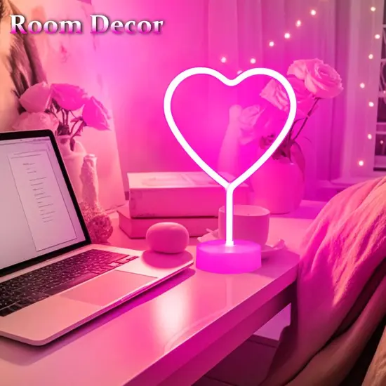 Summer Pink Heart Neon Sign, 2 Pack LED Neon Lights, USB or Battery Powered, Table Decorations for Room, Dorm, Wedding, Anniversary, Bedroom, Classroom, Mother's Day & Summer Parties {3}