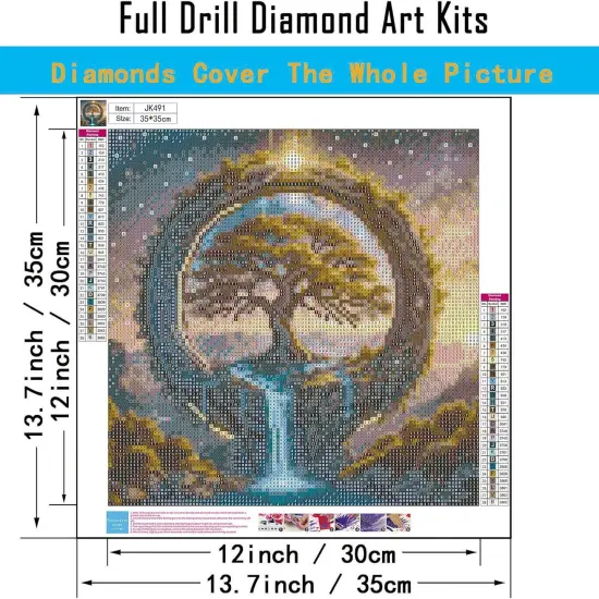 5D Tree of Life Diamond Art Kits for Adults Beginners,DIY Full Round Drill Diamond Painting Kits Font of Life,Paint by Diamonds Dot Gem Art Crystal Waterfall Easy,Home Wall Decor 13.7X 13.7Inch {4}
