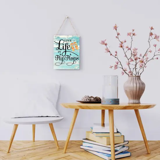 Rustic "Live Life in Flip Flops" Wooden Hanging Sign &ndash; Farmhouse Beach House Wall Art, Summer Plaque Decor for Pool and Home (8 x 10 Inches) {2}
