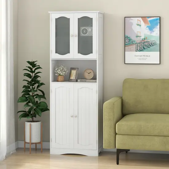 64.5 Inches Tall Bathroom Storage Cabinet with Frost Glass Doors and Shelves-White {2}