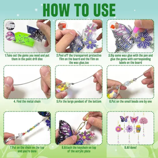 6Pcs 5D Diamond Painting Wind Chimes Kit rystal Wind Chime Diamond Painting Kits Double Sided DIY Art Hanging Ornament Crafts for Home Window Decor (Spring) {3}