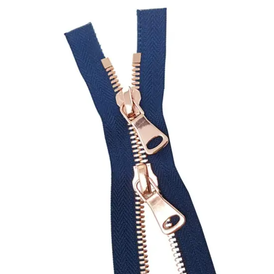 8MM Two Way Separating Open Bottom Zipper Navy Tape Rose Gold Teeth 36" {3}