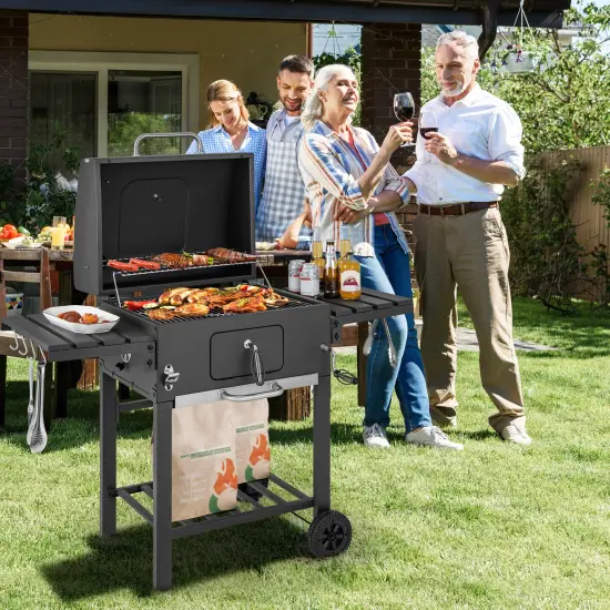 Extra Large Outdoor Charcoal Grill 611 Sq.In. Cooking Space, Adjustable Height Tray, Folding Tables {2}