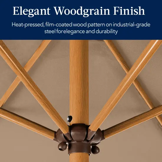 Best Choice Products 10ft Outdoor Woodgrain Pattern Steel Market Patio Umbrella w/ Crank, Tilt Tan {3}